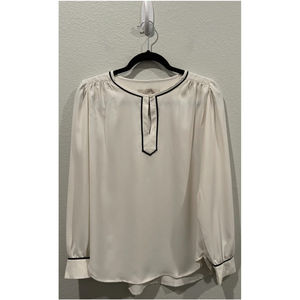 LOFT Beige Black Long Sleeve Blouse